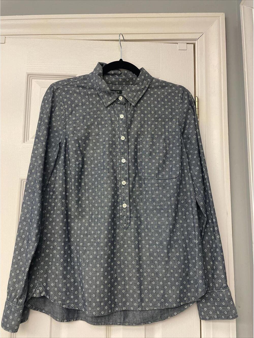 J.CREW Circle Chambray Popover Blouse Shirt Denim Blue Top Light Sz S All Season